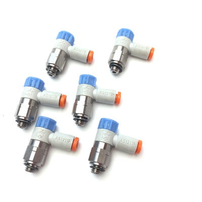 New – Open box Lot of 6 SMC AS1211F Pneumatic Speed Flow Control, Thread: M5, Tube: 1/8"