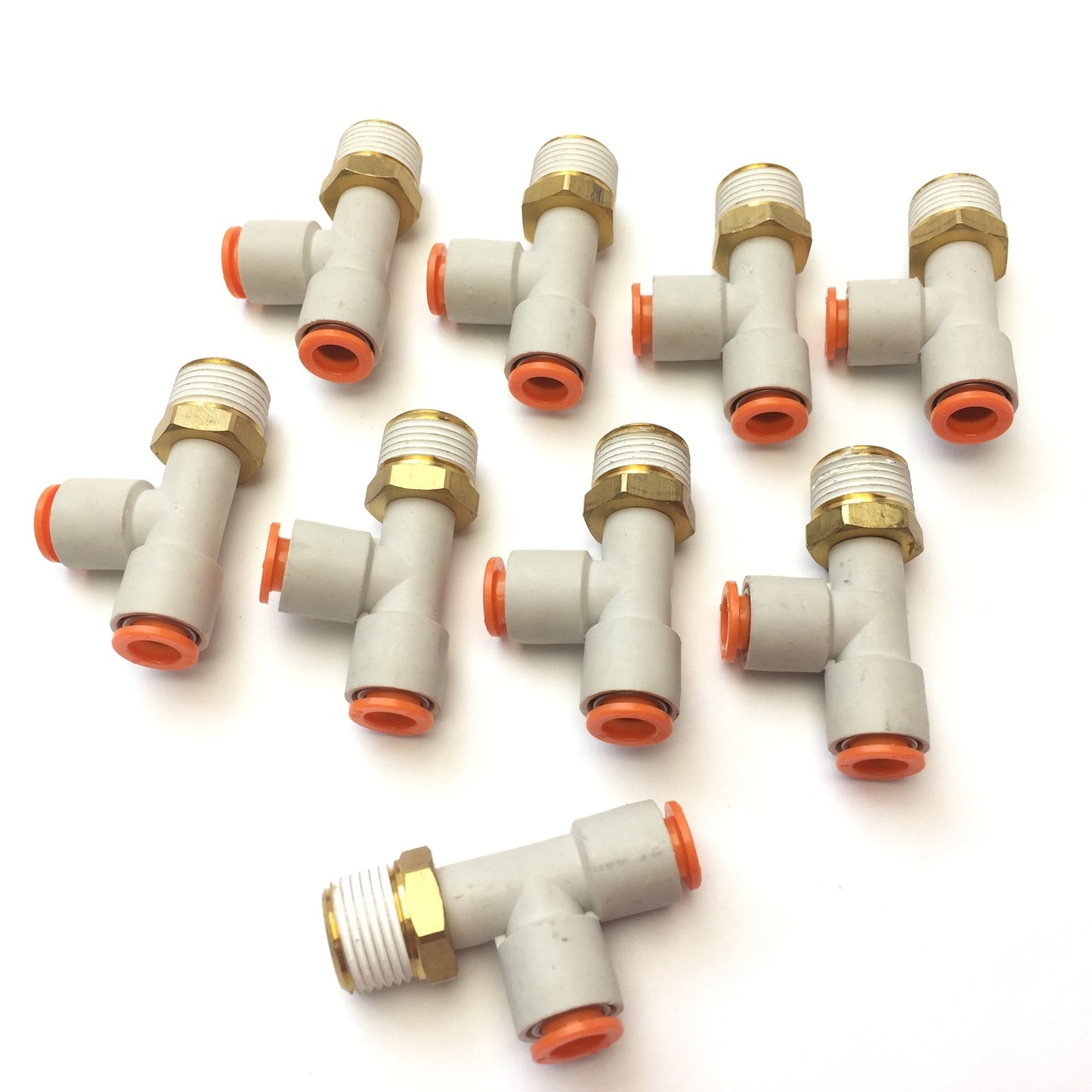 New – Open box Lot of 9 SMC KQ2Y09-36AS Pneumatic Male Run Tee, 5/16" Tube, 3/8" NPT Thread