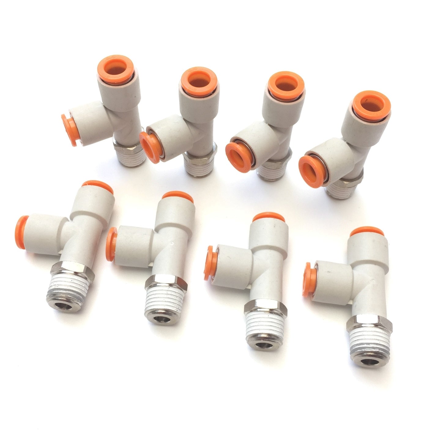 New – Open box Lot of 8 SMC KQ2Y09-35NS Pneumatic Male Run Tee, 5/16" Tube, 1/4" NPT Thread