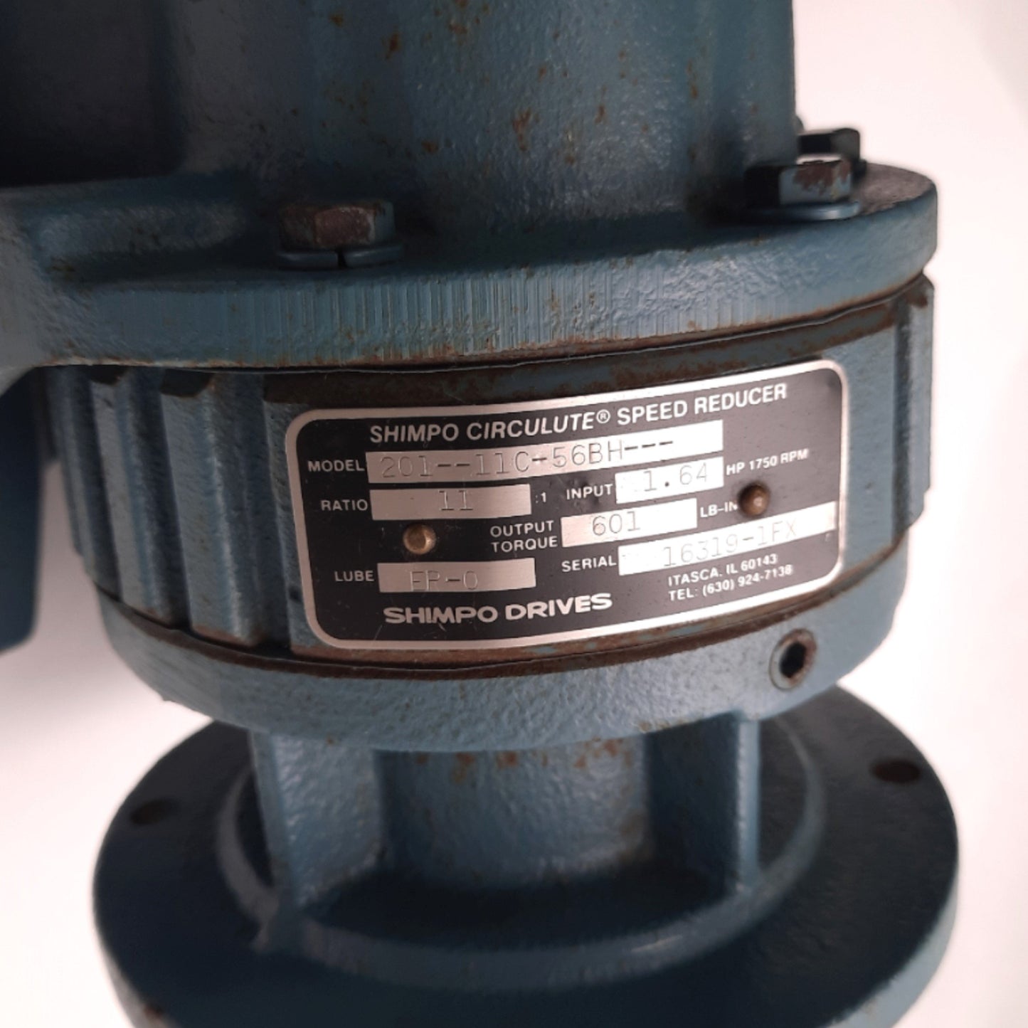 Used Shimpo 201-11C-56BH Circulute Speed Reducer, 11:1 Ratio, Input: 1.64HP 1750RPM
