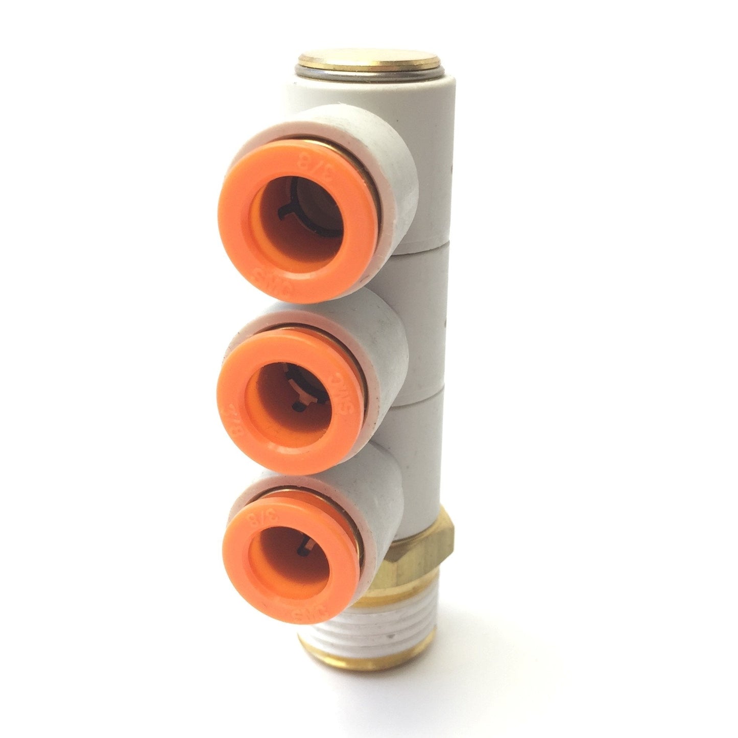 New – Open box Lot of 4 SMC KQ2VT11-37AS Triple Male Elbow Pneumatic Fitting 1/2"NPT, 3/8"P2C