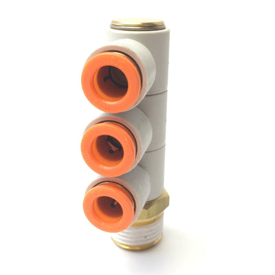 New – Open box Lot of 4 SMC KQ2VT11-37AS Triple Male Elbow Pneumatic Fitting 1/2"NPT, 3/8"P2C