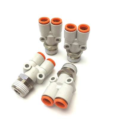 New – Open box Lot of 4 SMC KQ2U09-36NS Pneumatic Branch Y Fittings Brass 3/8" NPT, 5/16" Tube