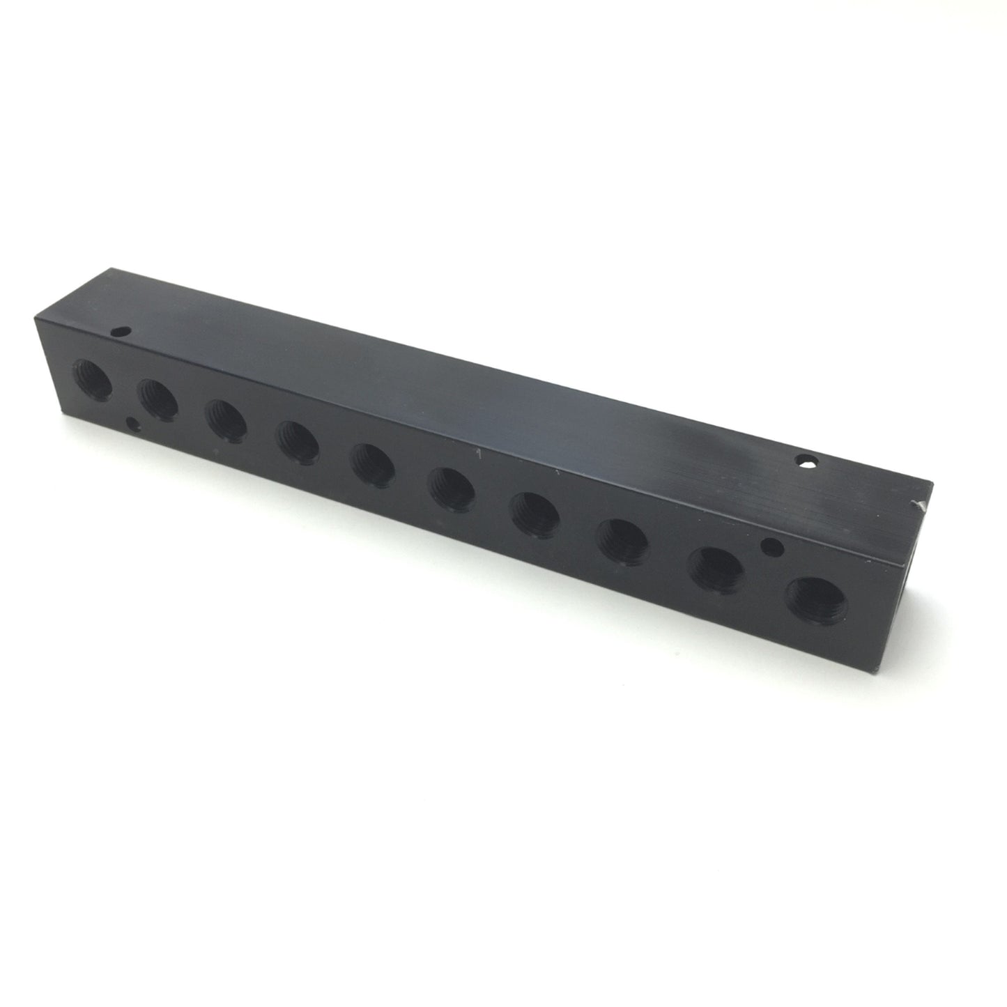Used Polyconn PCM20-250-10B 10-Outlet Anodized Aluminum Manifold, 1/4" 3/8" NPT Ports