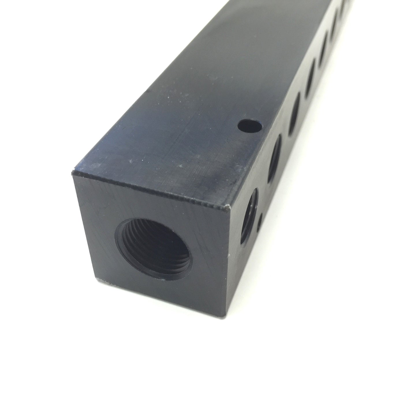 Used Polyconn PCM20-250-10B 10-Outlet Anodized Aluminum Manifold, 1/4" 3/8" NPT Ports
