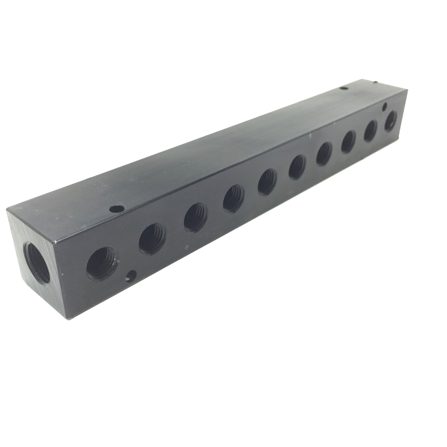 Used Polyconn PCM20-250-10B 10-Outlet Anodized Aluminum Manifold, 1/4" 3/8" NPT Ports