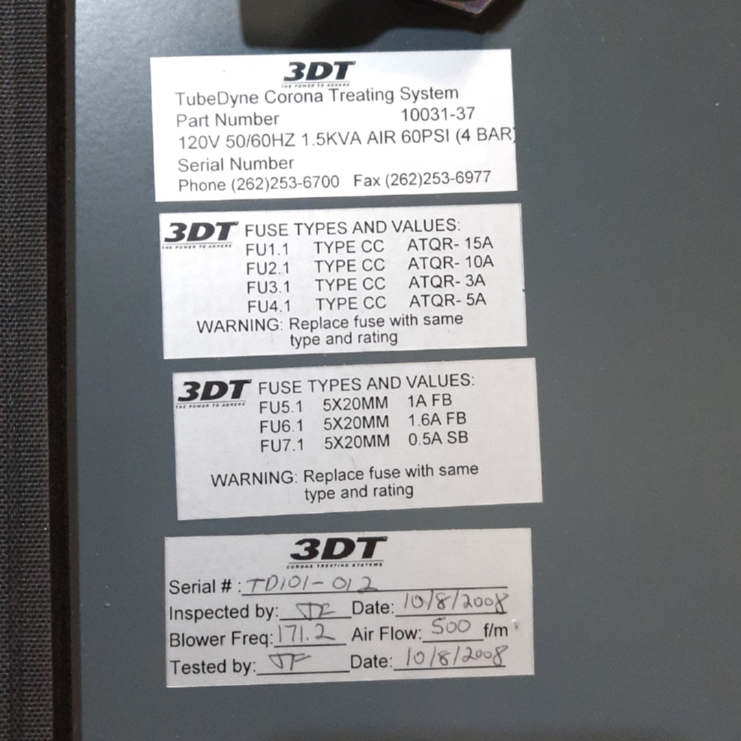 Used 3DT 10031-37 TubeDyne Cath Corona Treating System Ø.25" x 2" Long Treatment 120V