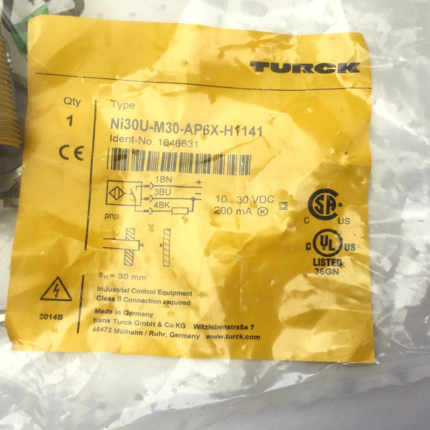 New Turck Ni30U-M30-AP6X-H1141 Proximity Sensor, 10-30VDC 200mA, PNP, Distance: 30mm