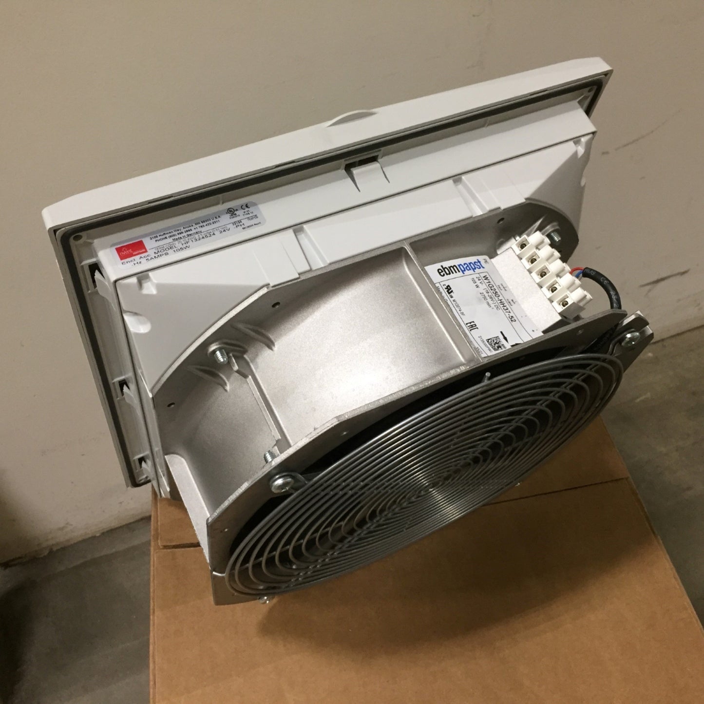 New nVent Hoffman HF1324524 13" Side-Mount Filter Fan, Light Gray, 24VDC 5A, 197 CFM