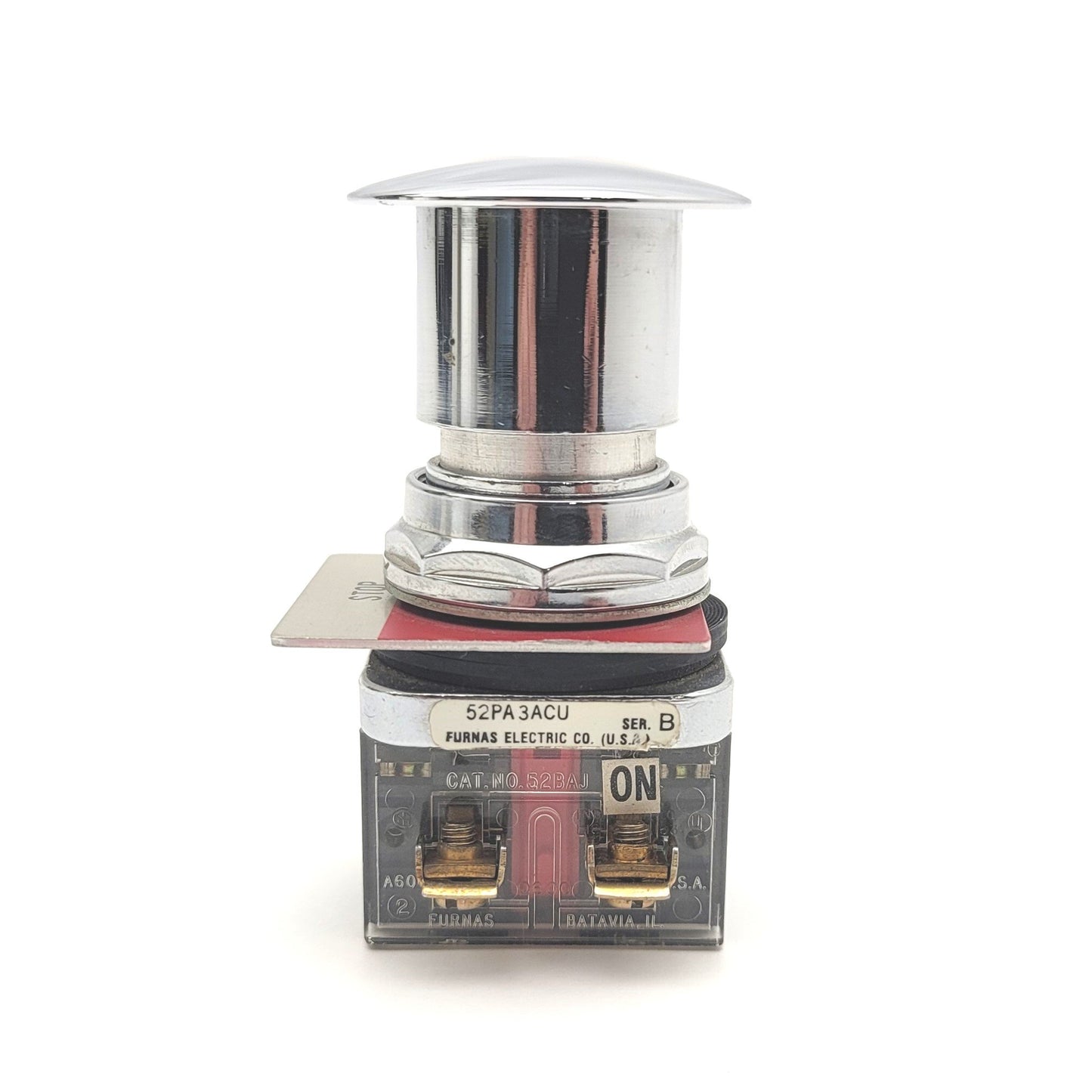 Used Furnas Electric 52PA3ACU Ser. B Momentary Push Button 30mm, Chrome, 1x NC, 1x NO