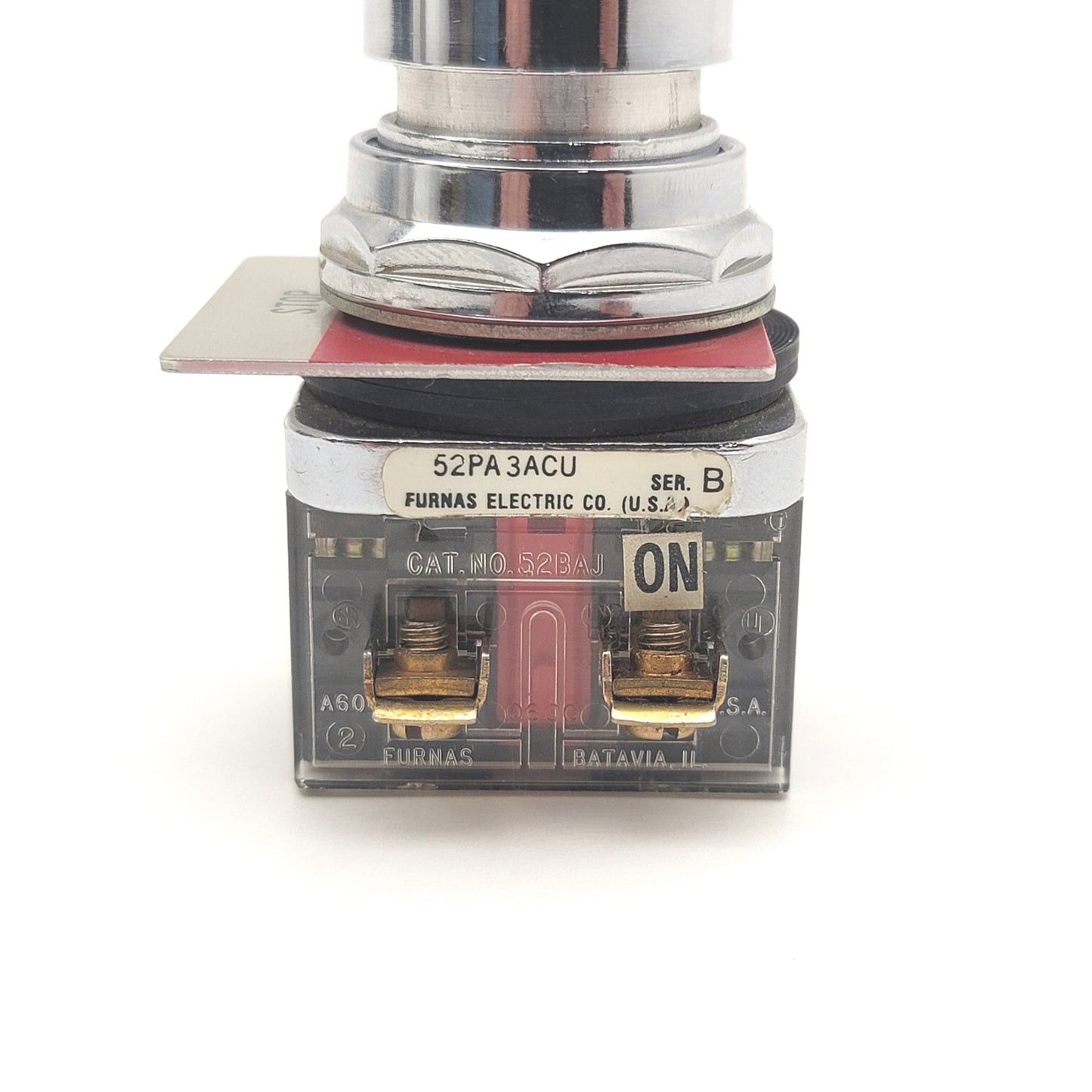 Used Furnas Electric 52PA3ACU Ser. B Momentary Push Button 30mm, Chrome, 1x NC, 1x NO