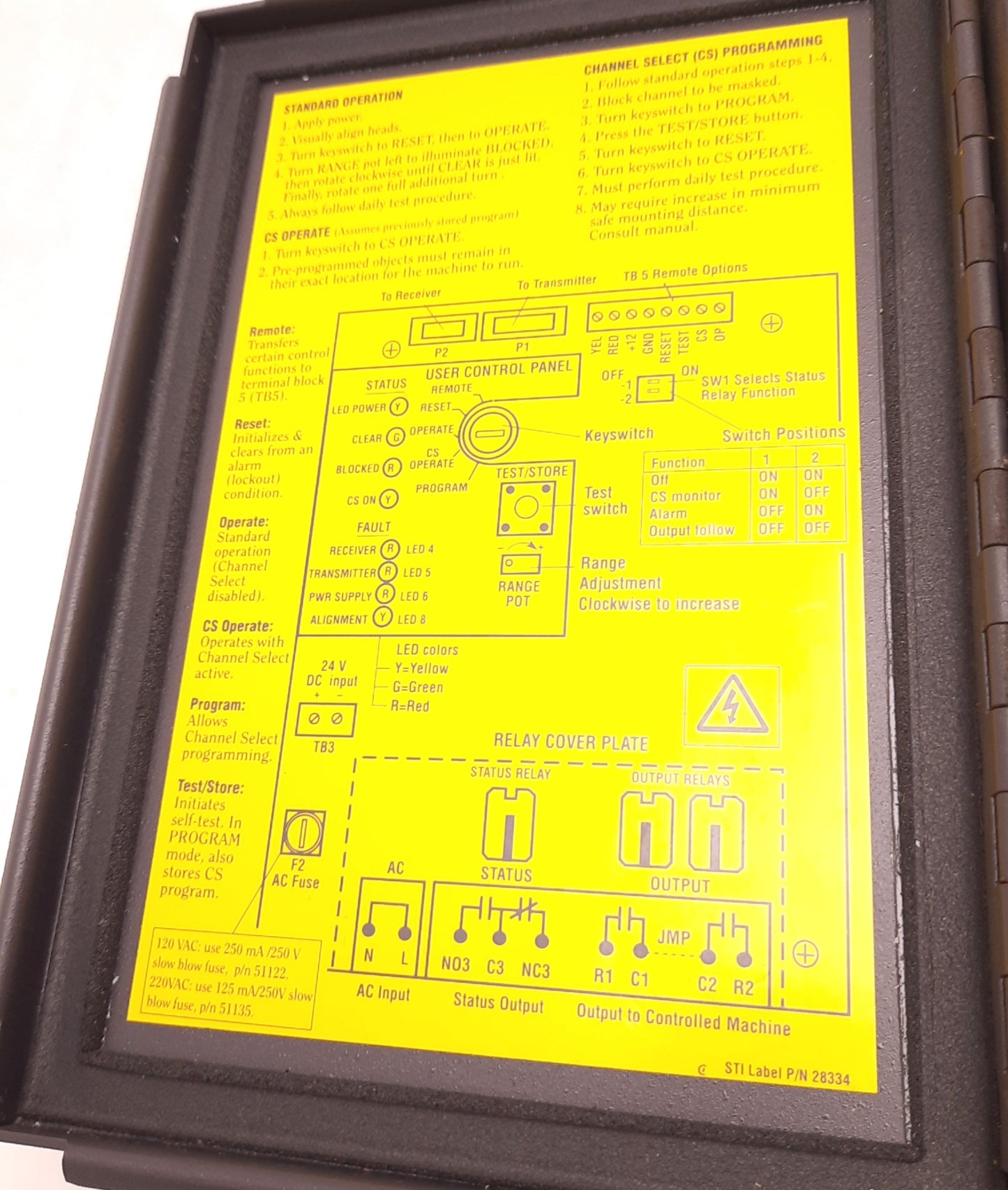 Used STI 43268-0200 MS4308B-2 Minisafe Light Curtain Controller, No Relay Cover Plate