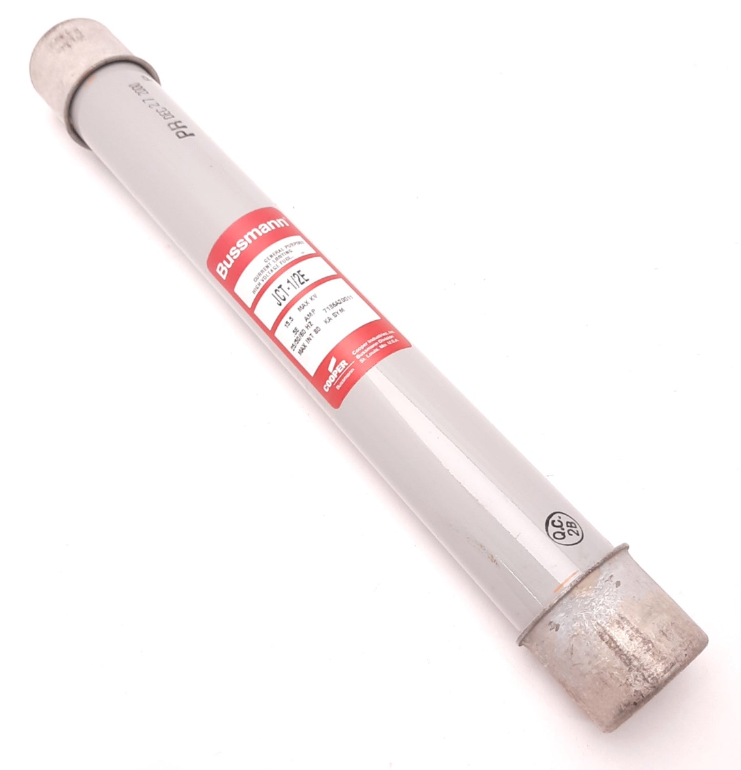 New – Open box Cooper JCT-1/2E Medium Voltage Fuse, 15.5kV, 1.6" Dia., 12.93" Clip Center