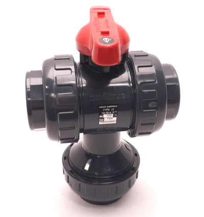 Used Asahi/America Type 23 3-Way Ball Valve, 1.5" Connections, FKM Seals, 150 Psi