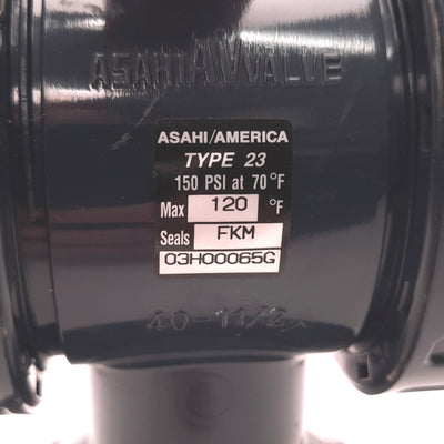 Used Asahi/America Type 23 3-Way Ball Valve, 1.5" Connections, FKM Seals, 150 Psi