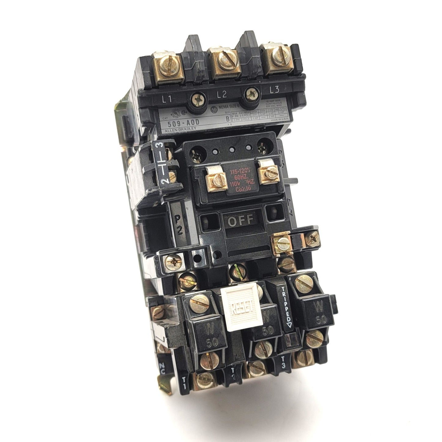Used Allen Bradley 509-AOD Full Voltage Non-Reversing Starter, 600VAC, 5HP, 18A