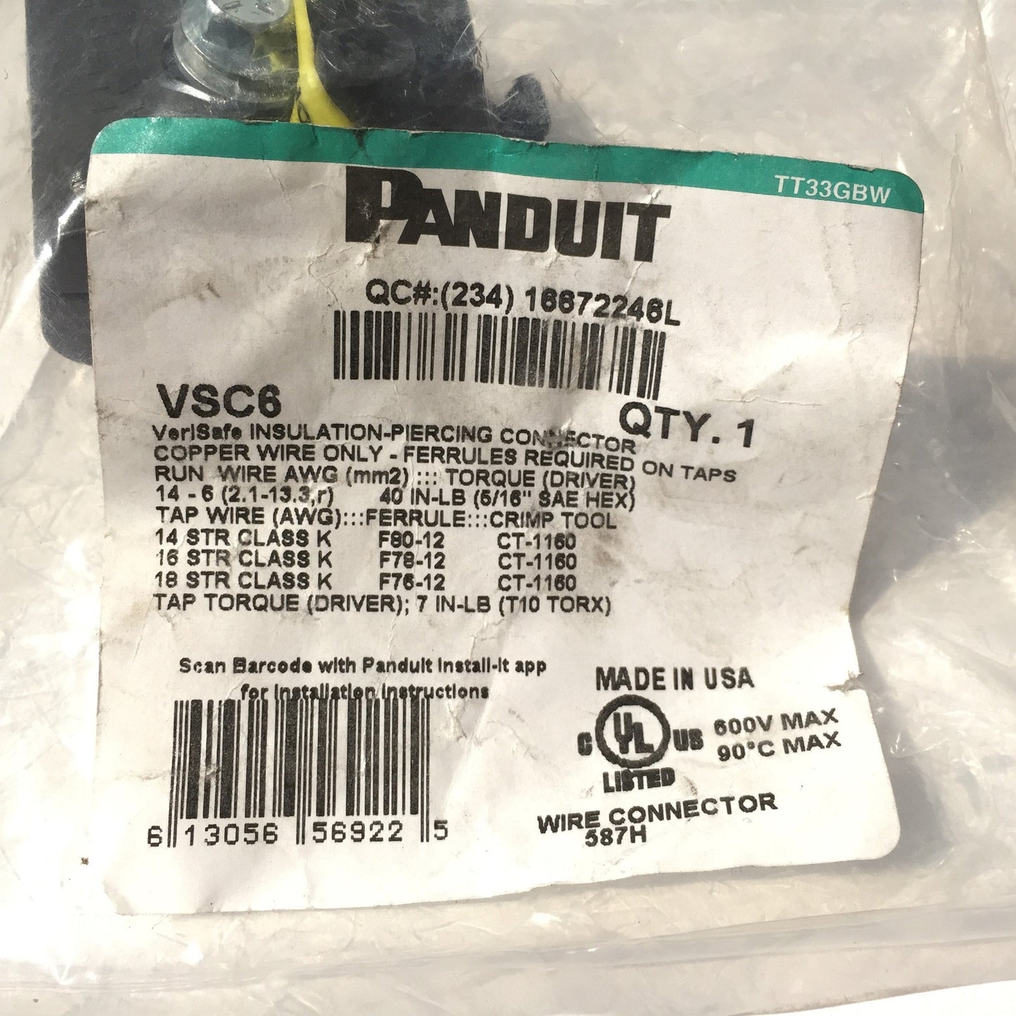 New Panduit VSC6 VeriSafe Insulation Piercing Connector