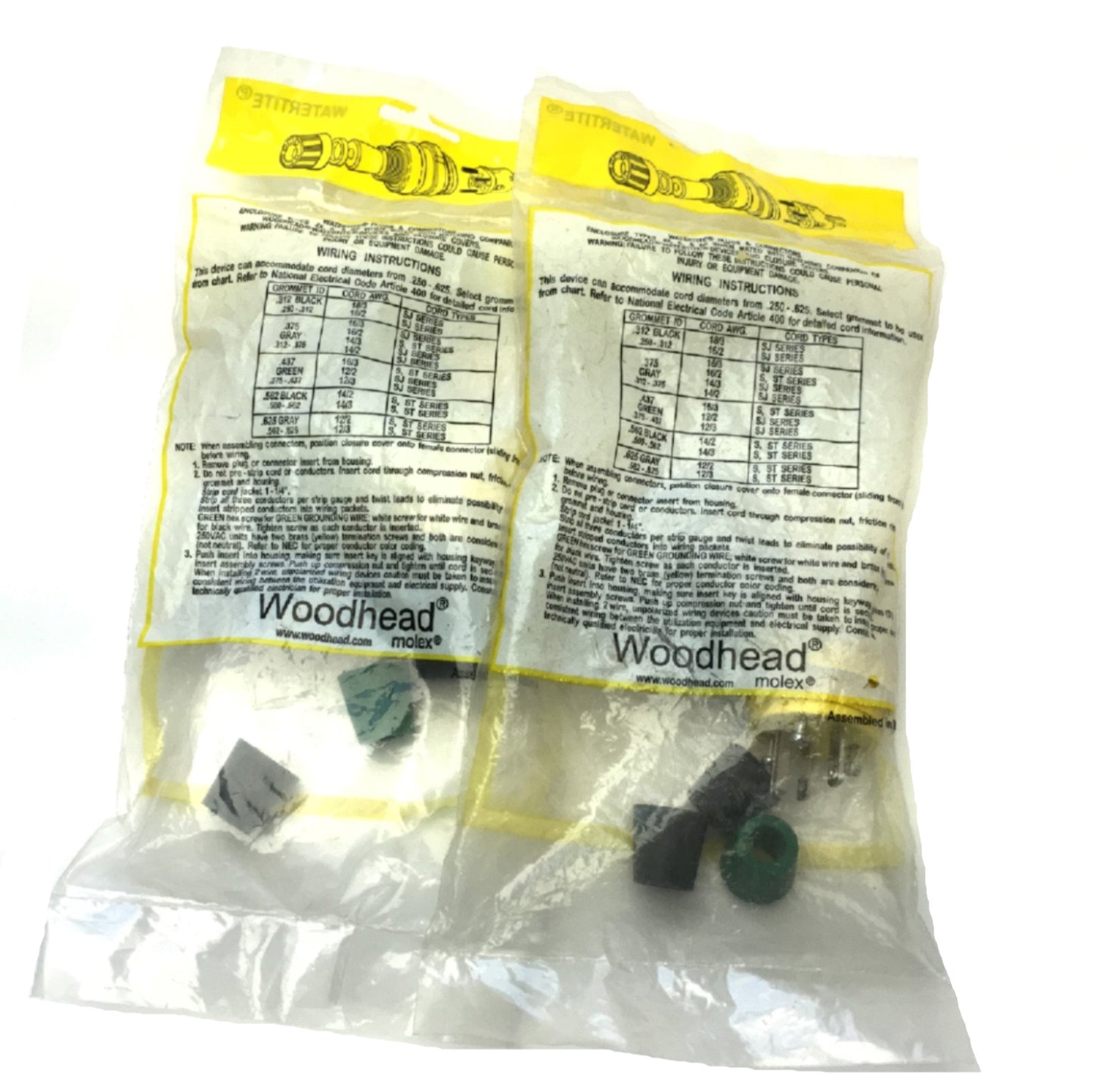 New Lot of 2 Woodhead 14W49 Watertite Straight Blade Male Plugs NEMA 6-15P 15A 250V