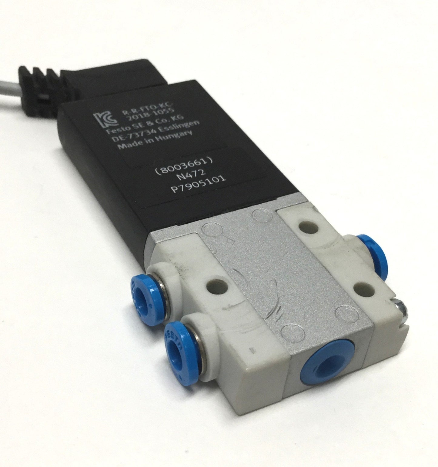 Used Festo MHE2-MS1H-3/2G-QS-4 Solenoid Valve, 3-Way NC, 24VDC, Ø4mm Ports, 120psi