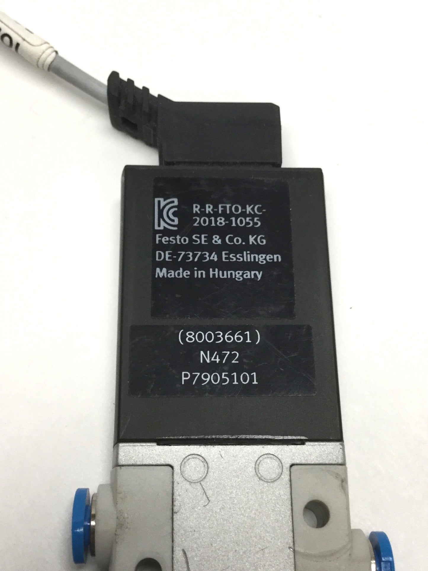 Used Festo MHE2-MS1H-3/2G-QS-4 Solenoid Valve, 3-Way NC, 24VDC, Ø4mm Ports, 120psi