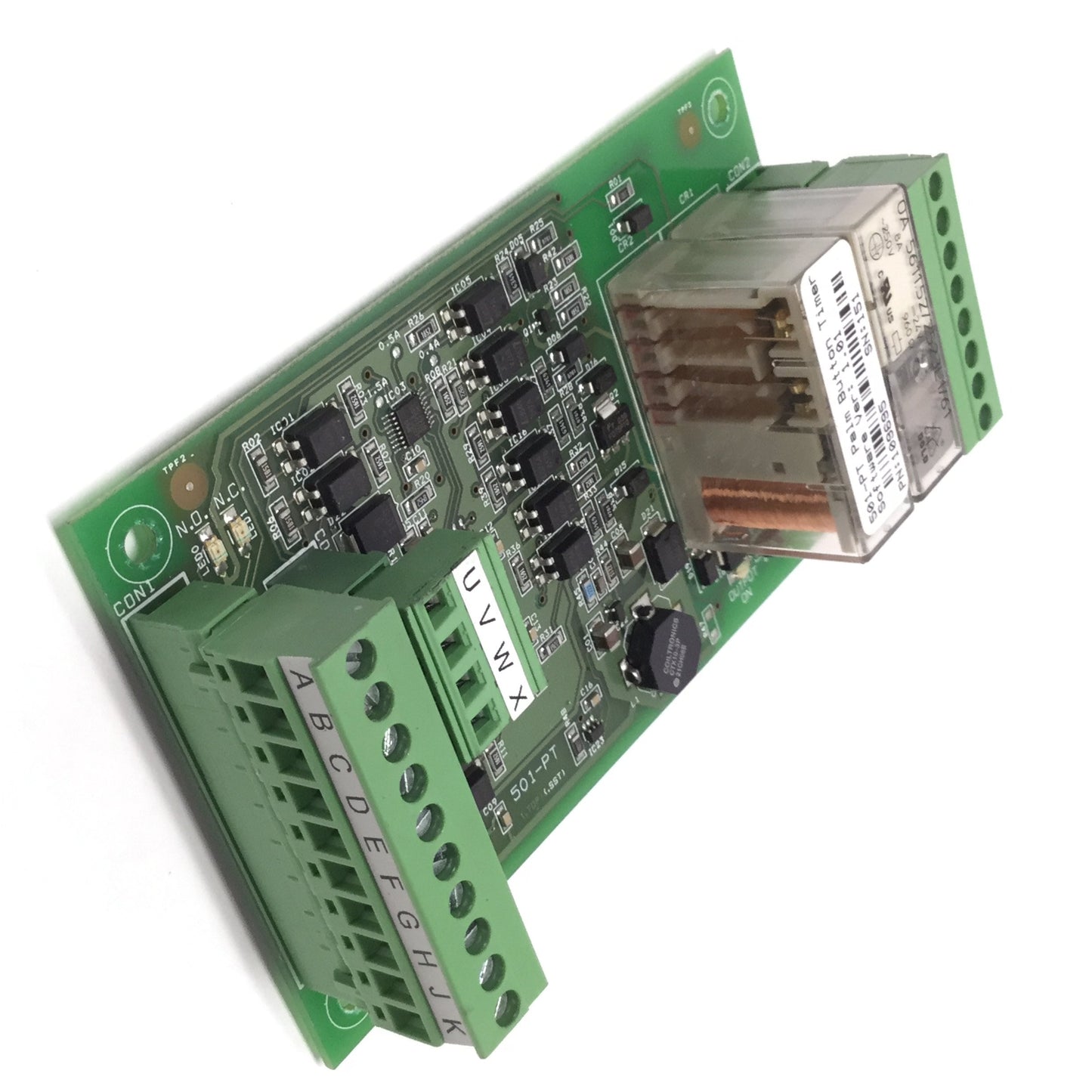 Used 501-PT 109695 Palm Button Timer Relay Assembly 24VDC Coil, 4NO-4NC, 250VAC 8A