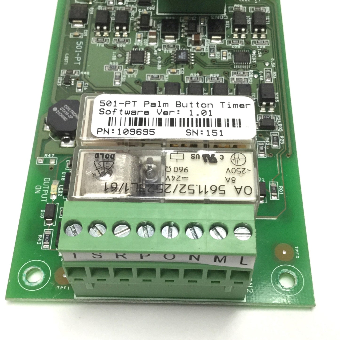 Used 501-PT 109695 Palm Button Timer Relay Assembly 24VDC Coil, 4NO-4NC, 250VAC 8A