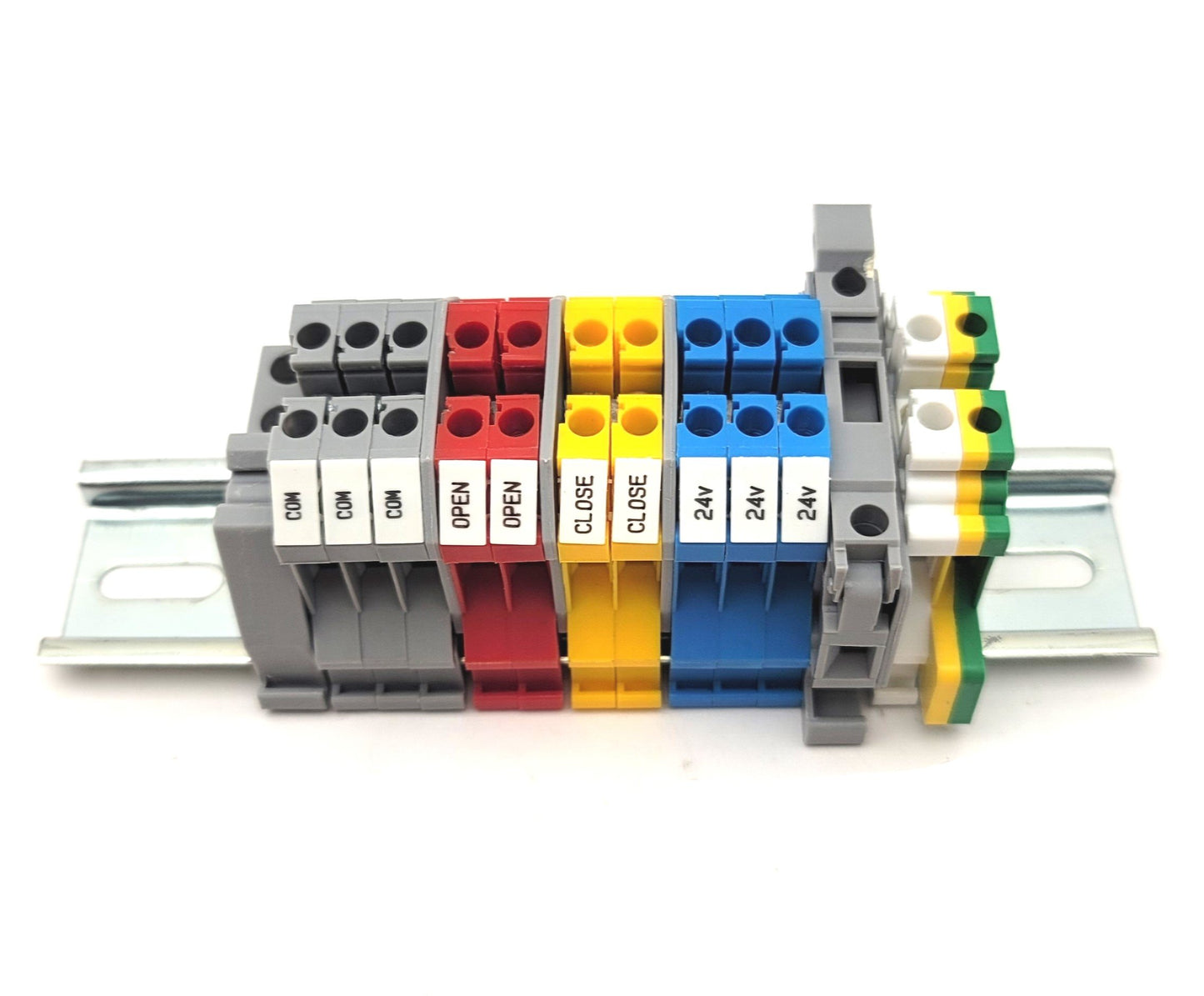 Used Lot Of 13 Assorted CONNECTWELL Terminal Blocks On DIN Rail CTS4UN, CSFL4U, CGT4N