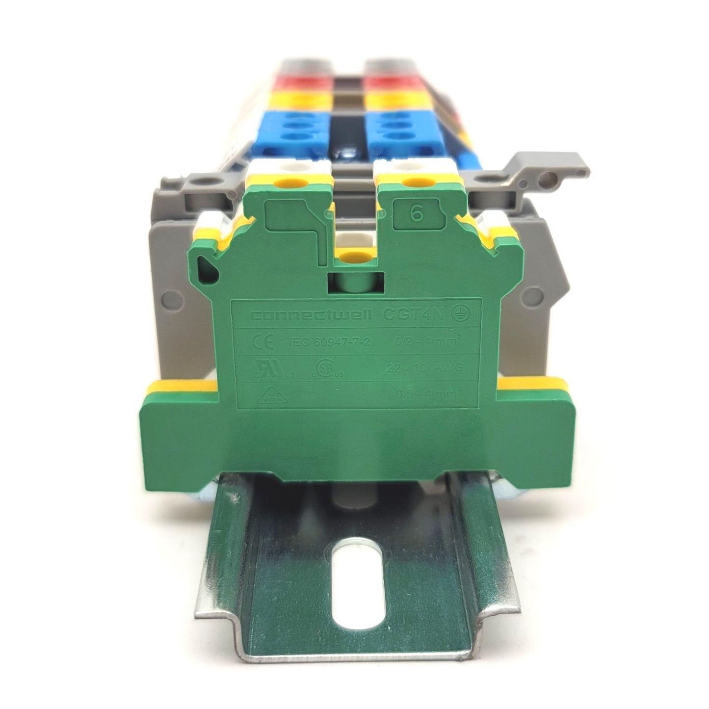 Used Lot Of 13 Assorted CONNECTWELL Terminal Blocks On DIN Rail CTS4UN, CSFL4U, CGT4N