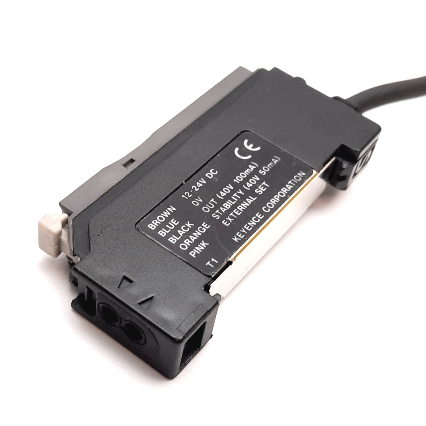 Used Keyence FS-T1 Fiber Optic Sensor Amplifier, 12-24VDC NPN Red LED *Missing Cover*