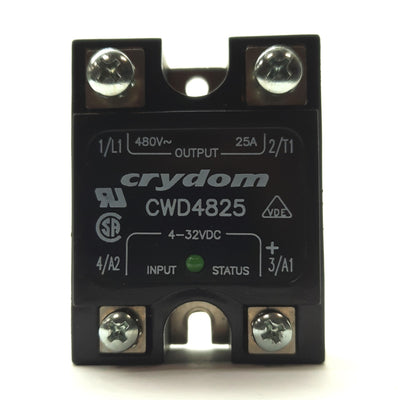 Used Crydom CWD4825 Solid-State Relay, 480VAC 25A Contact, 4-32VDC Control