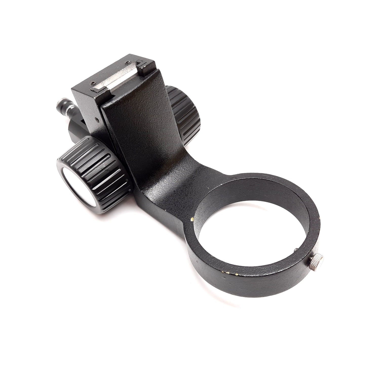 Used Adjustable Stereo-Microscope Focus Arm Mount, 50mm Travel, Ø76mm Ring Yoke ID