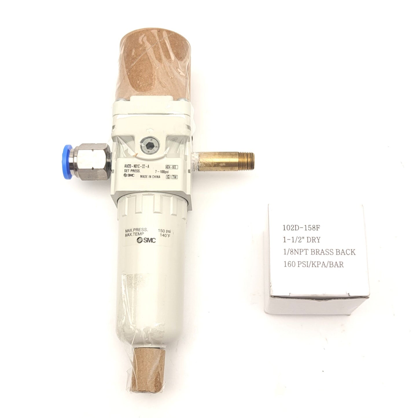 Used SMC AW20-N01C-2Z-A Modular Filter Regulator With Gauge 7-100psi, 1/8"NPT