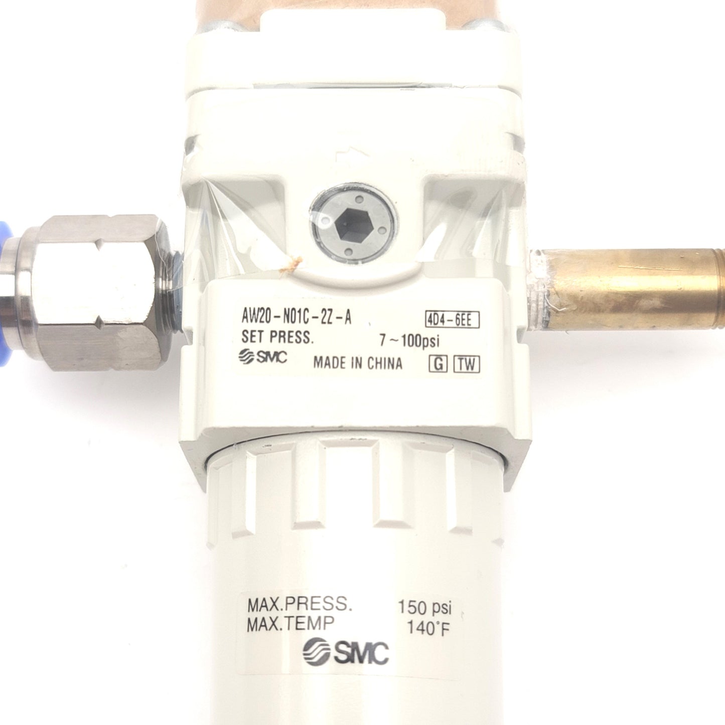 Used SMC AW20-N01C-2Z-A Modular Filter Regulator With Gauge 7-100psi, 1/8"NPT