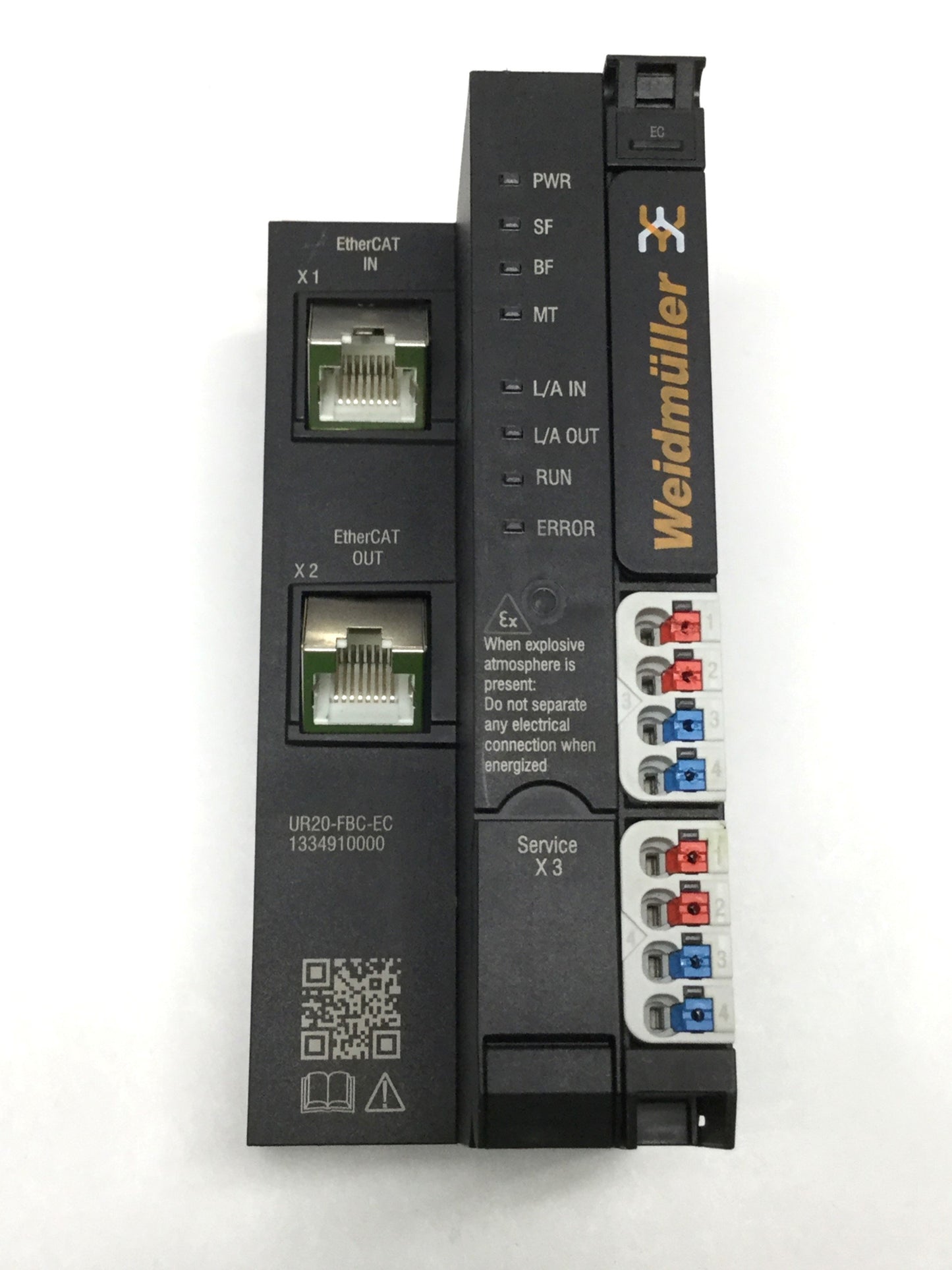 Used Weidmuller UR20-FBC-EC Remote I/O EtherCAT Fieldbus Coupler RJ45 Ethernet Module