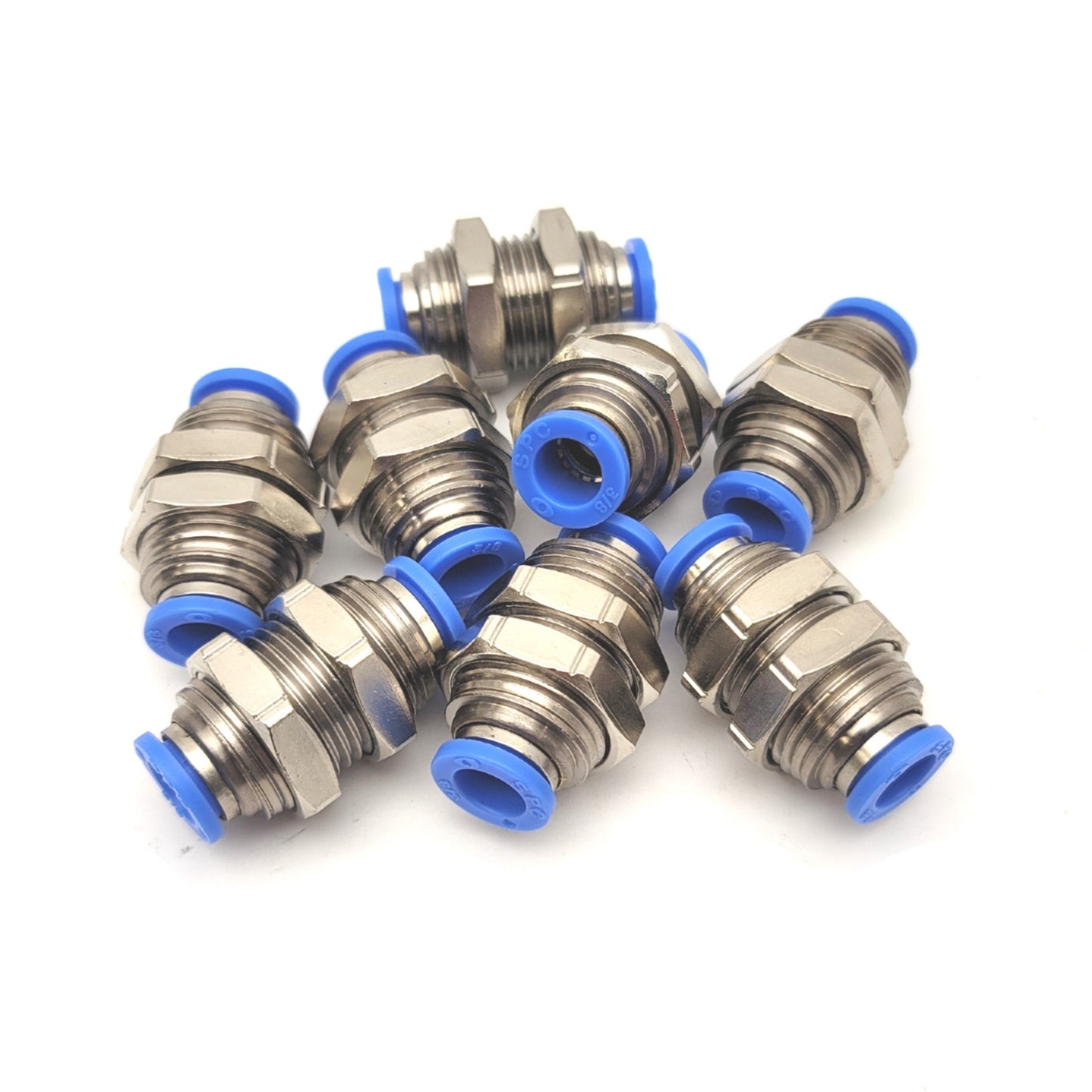 Used Lot Of 8 SPC PMM 3/8 EPNI Bulkhead Unions Push To Connect Fittings 3/8", 284psi