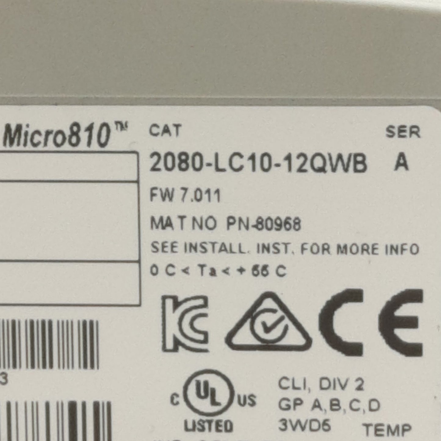 Used Allen Bradley 2080-LC10-12QWB Micro810 Programmable Controller 4DI/4AI, 4-Relay