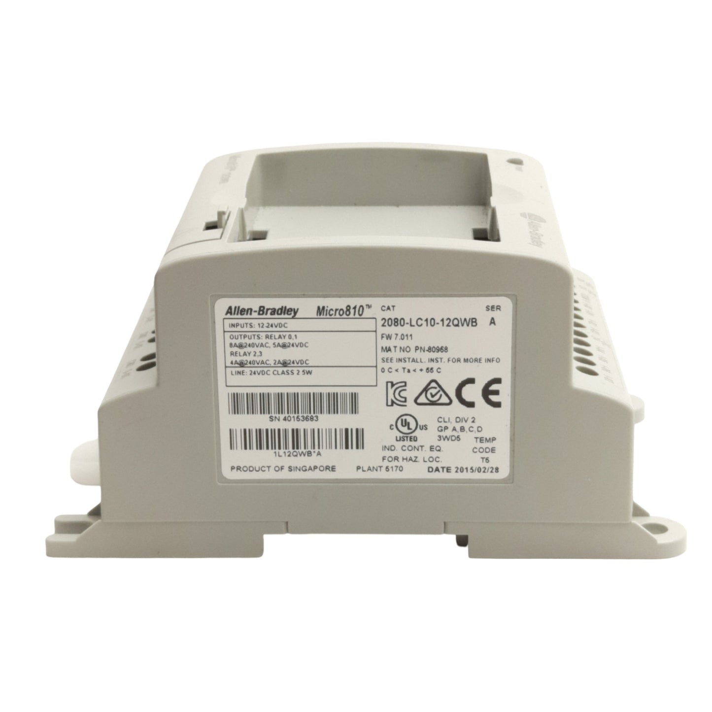 Used Allen Bradley 2080-LC10-12QWB Micro810 Programmable Controller 4DI/4AI, 4-Relay