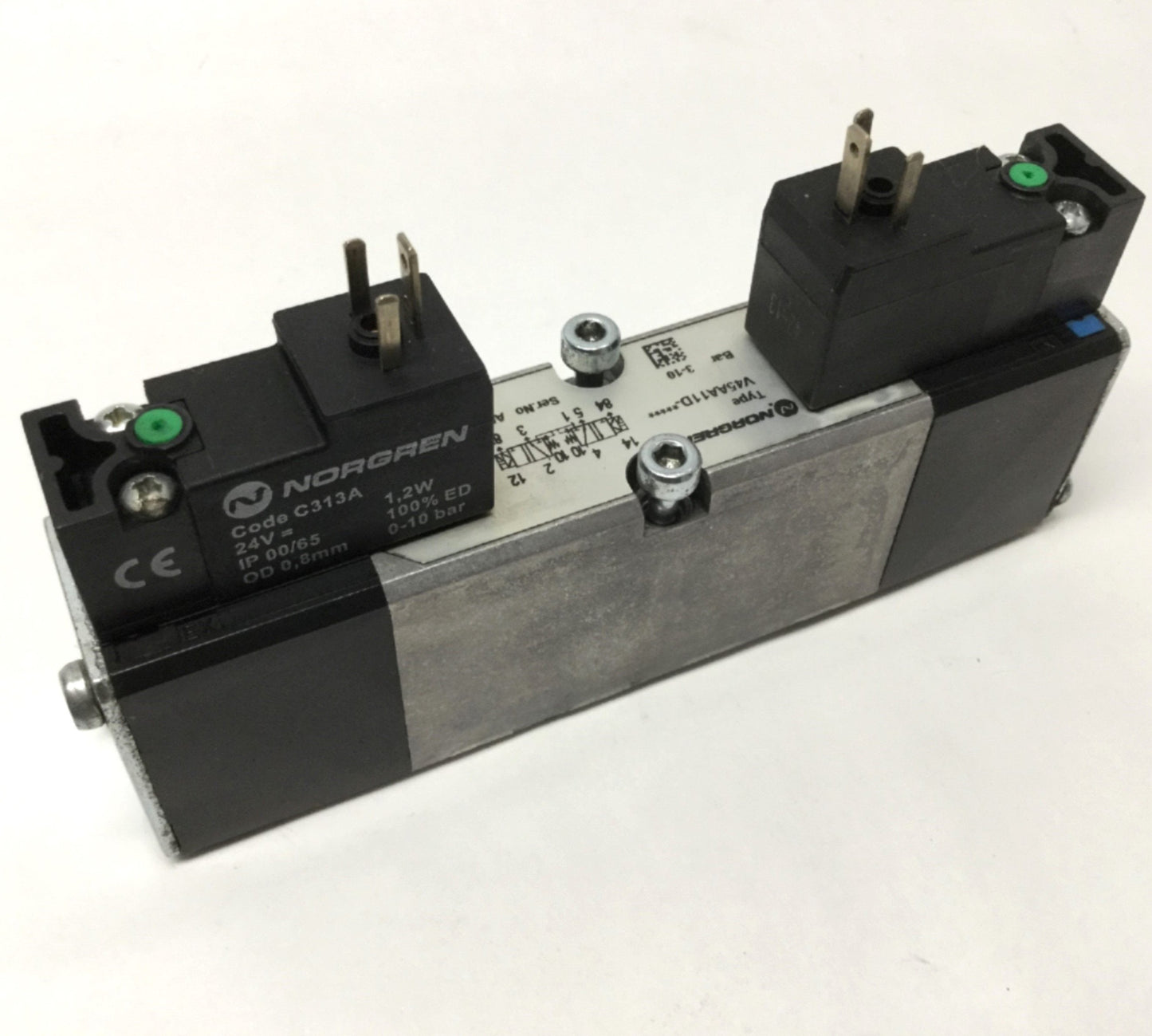 Used Norgren V45AA11D-C313A Mini ISO Double Solenoid Valve 2x 3/2 NC, 24VDC Coil