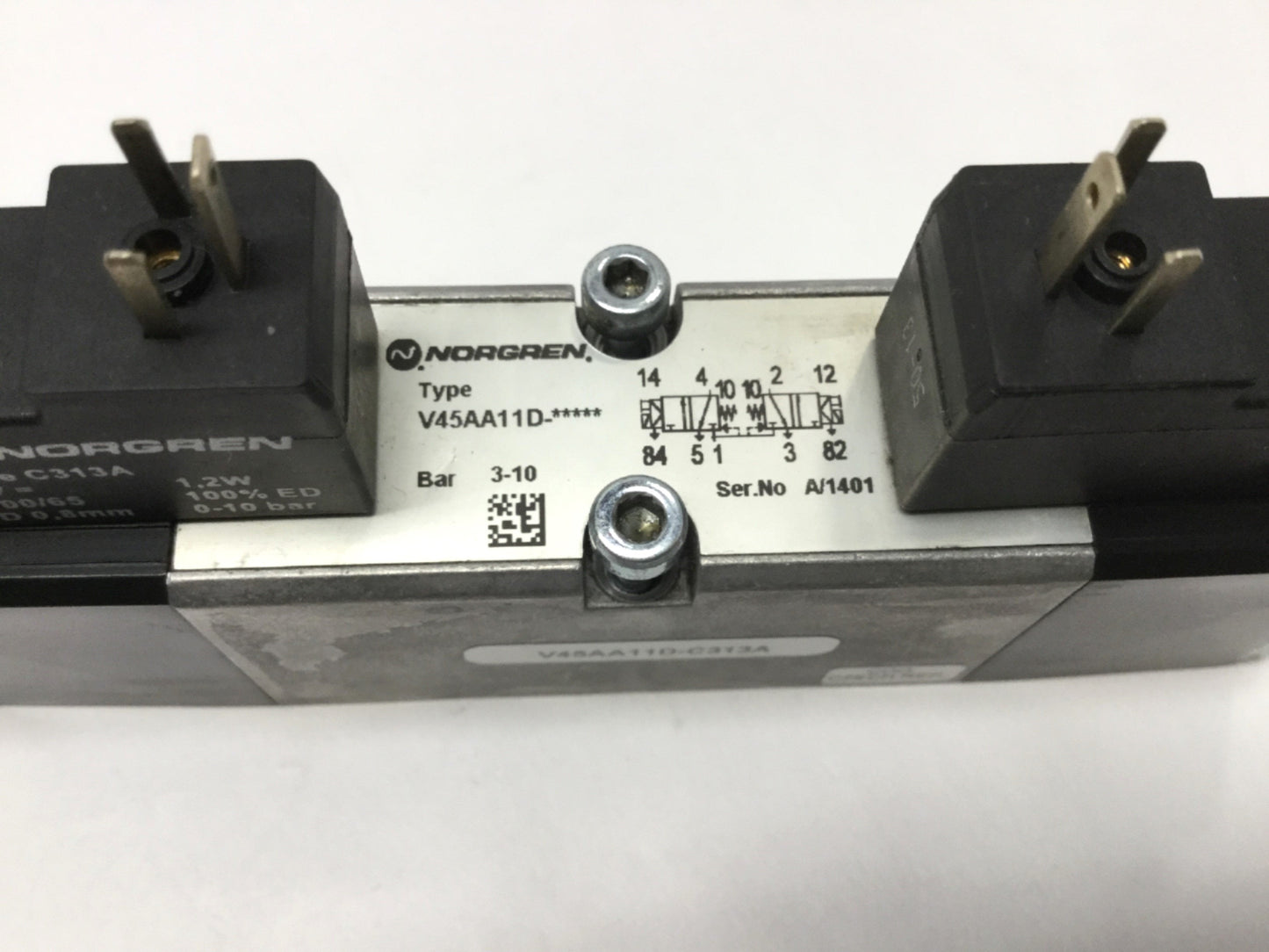 Used Norgren V45AA11D-C313A Mini ISO Double Solenoid Valve 2x 3/2 NC, 24VDC Coil
