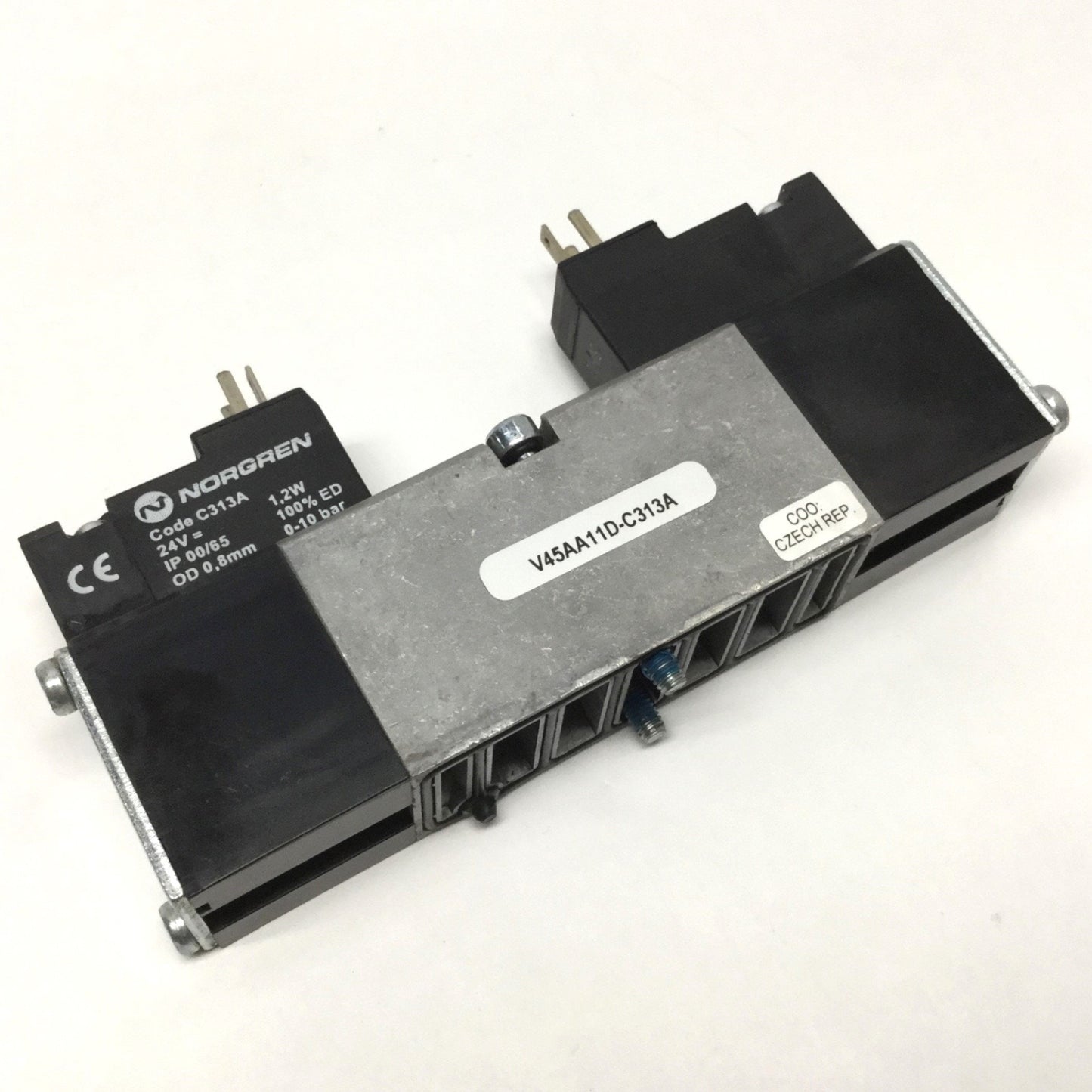 Used Norgren V45AA11D-C313A Mini ISO Double Solenoid Valve 2x 3/2 NC, 24VDC Coil