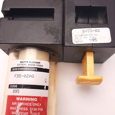 Used Watts SV35-02 Stop Valve with F35-02AG Filter, 150 Psi Max, 1/4" Ports