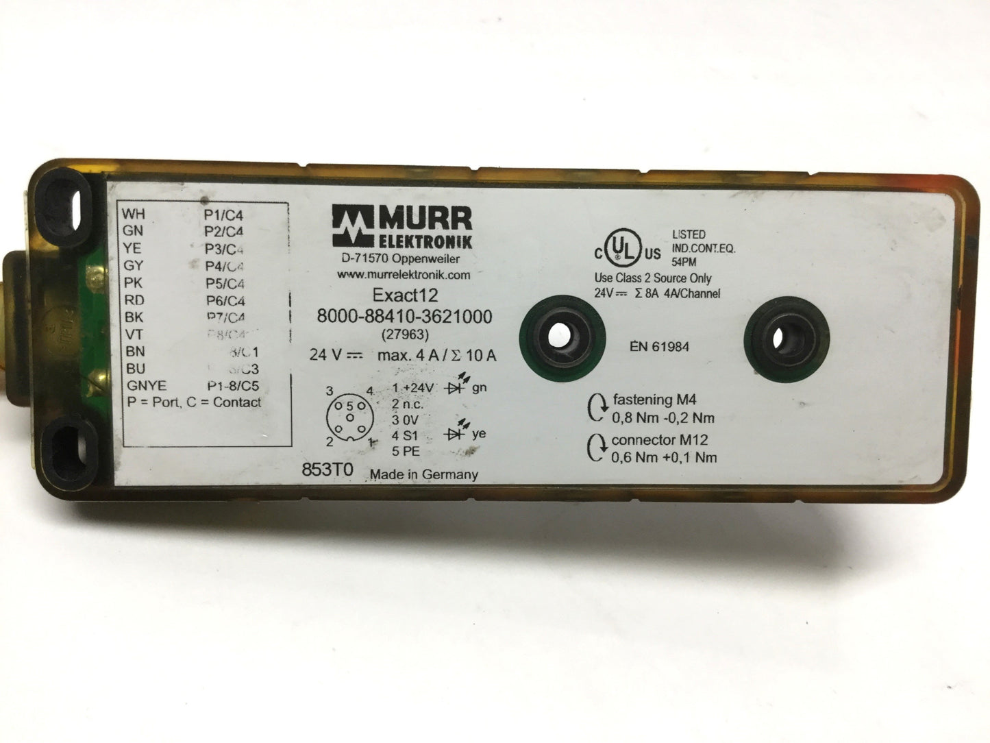 Used Murr Elektronik 8000-88410-3621000 Exact12 Distribution Block, M12 5-Pin, 24VDC