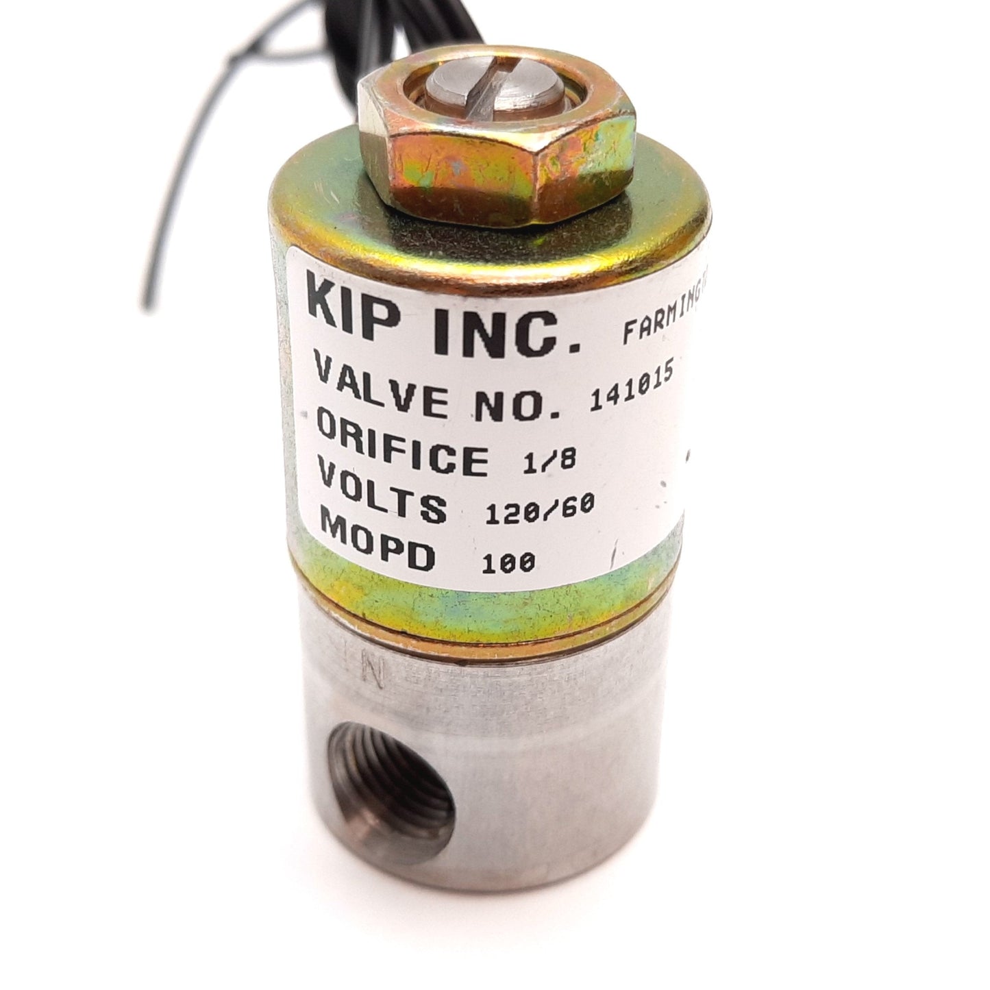 Used KIP 141015 Solenoid Valve, Orifice: 1/8", Voltage: 120VAC, Power: 6W, 1/8" NPT