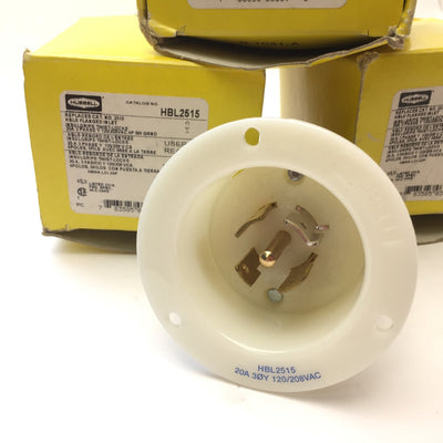 New – Open box Lot of 3 Hubbell HBL2515 Flanged Inlet Twist-Lock 3Ø 4P 5W 20A 120/208V, L21-20P