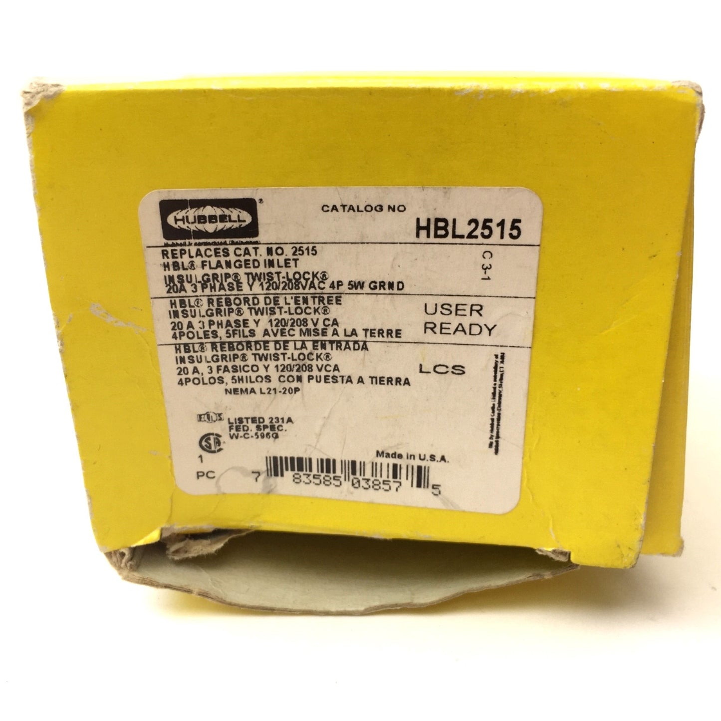 New – Open box Lot of 3 Hubbell HBL2515 Flanged Inlet Twist-Lock 3Ø 4P 5W 20A 120/208V, L21-20P