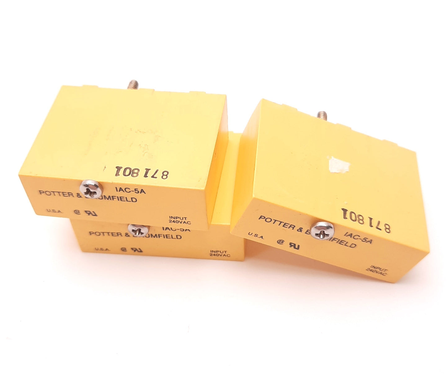 Used Lot of 3 Potter & Brum IAC-5A Relay, SPST-NO, 240v AC Input, 30v DC Output