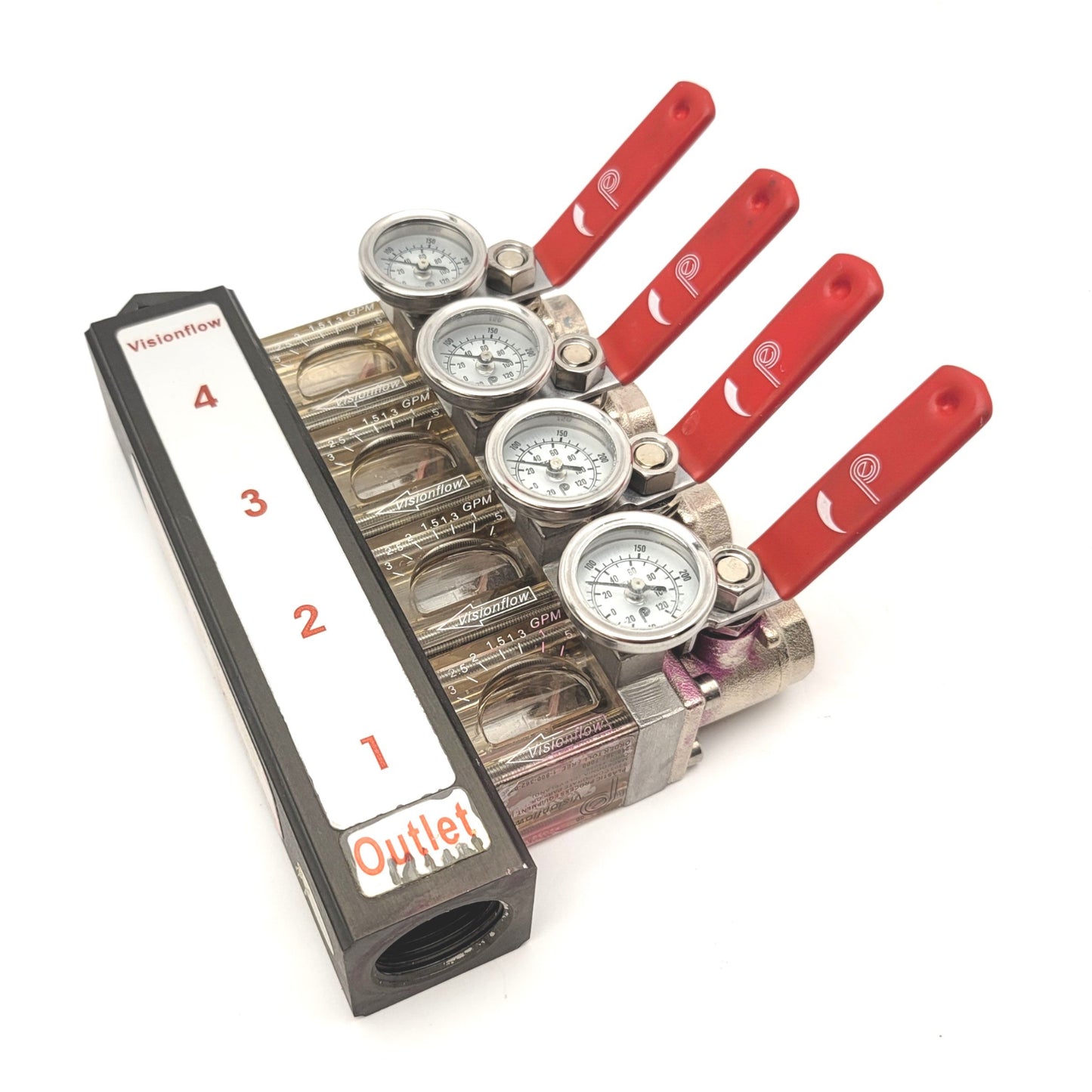 Used Plastic Process VF4B-40SMN-3G Outlet Manifold With Meters, Thermometers, Valves