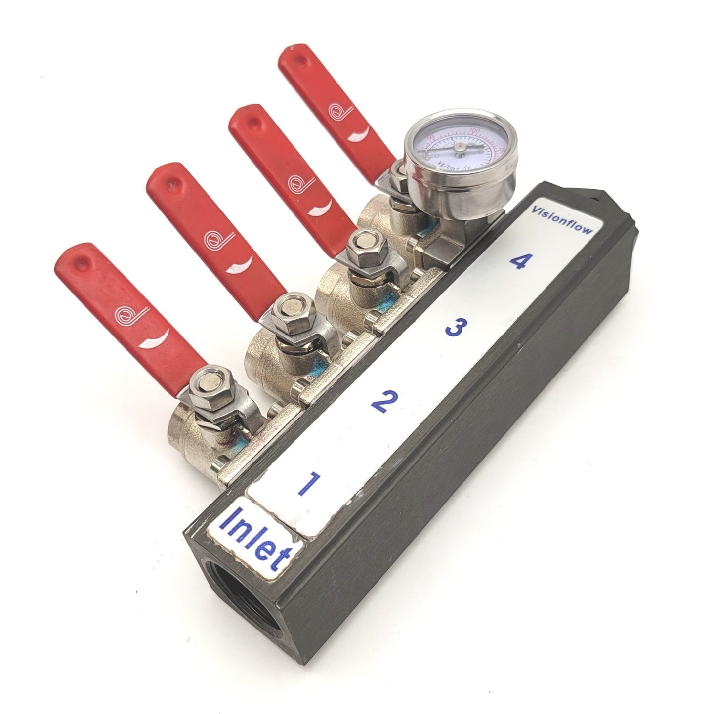 Used Plastic Process VF4-4VMN Inlet Manifold With Pressure Gauge And Ball Valves