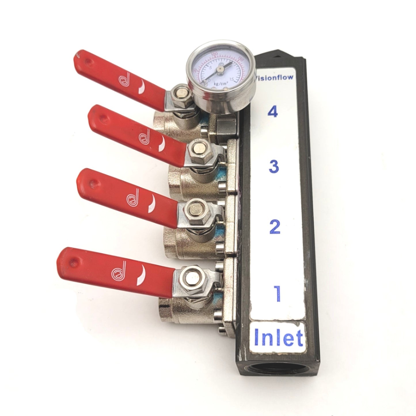 Used Plastic Process VF4-4VMN Inlet Manifold With Pressure Gauge And Ball Valves