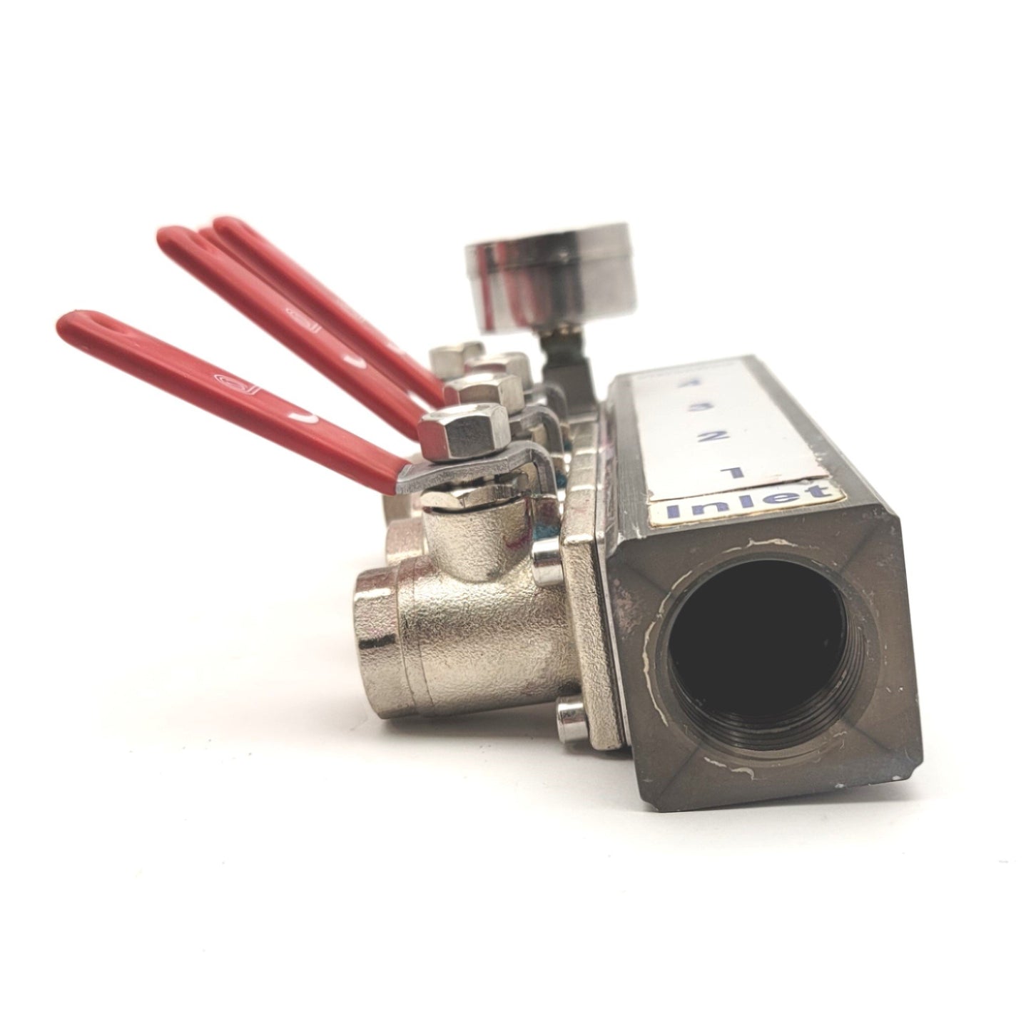 Used Plastic Process VF4-4VMN Inlet Manifold With Pressure Gauge And Ball Valves